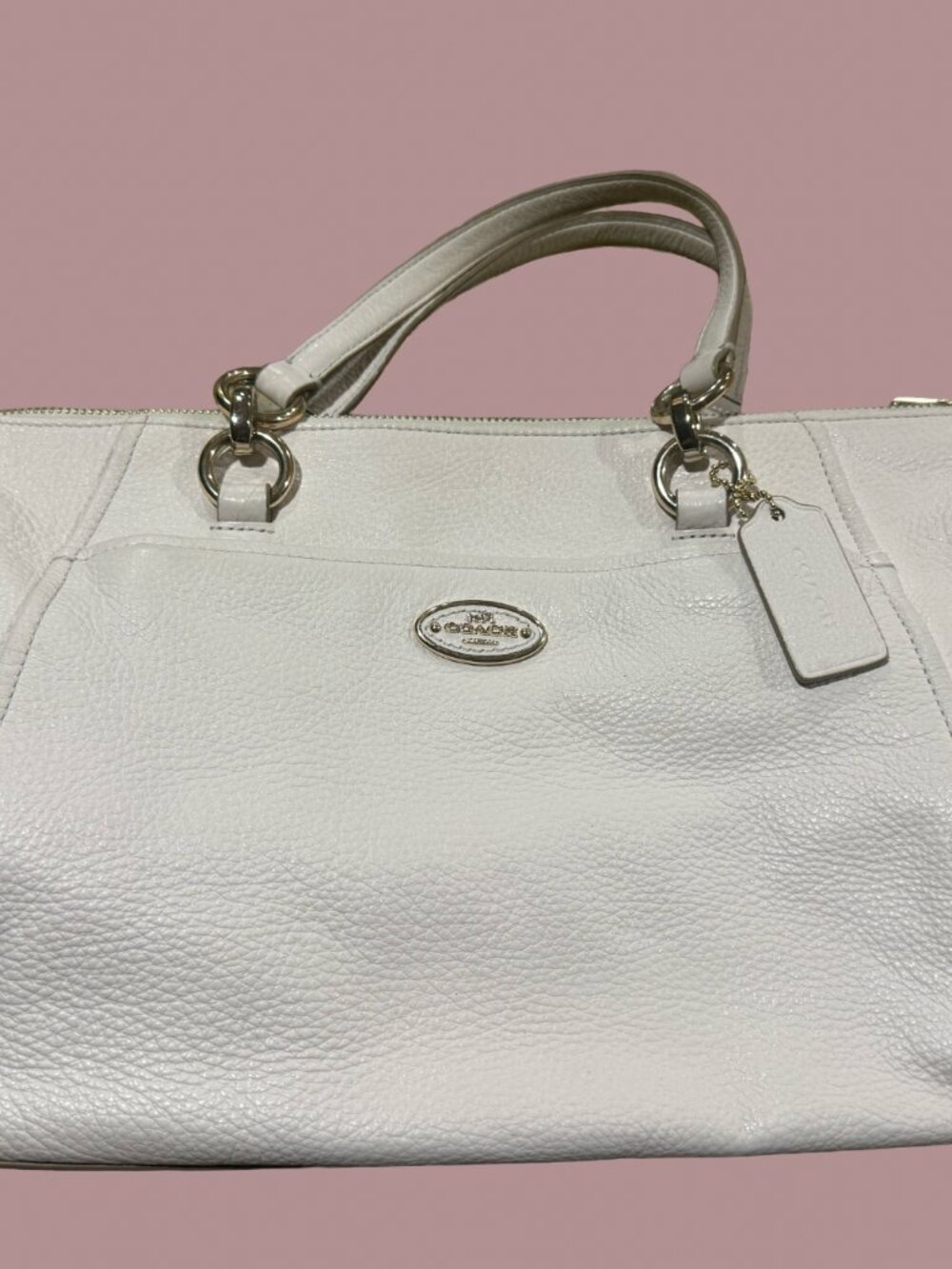 Coach White Pebbled Leather Kelsey Satchel Shoulder Bag Gold Hardware
